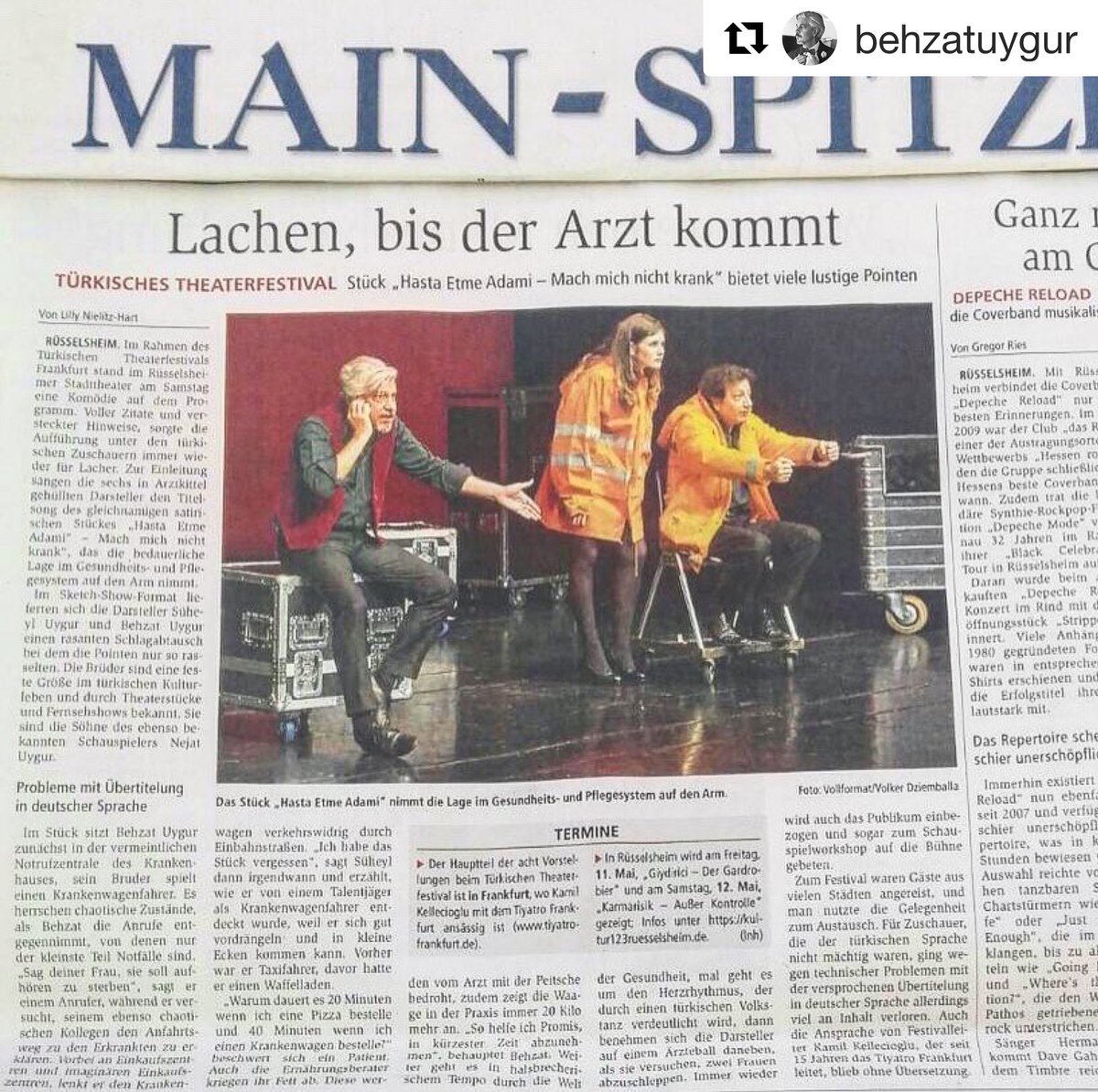 Frankfurt tiyatro festivaline katılan Hassta etme adamı oyunumuza  Alman basınından övgüler...