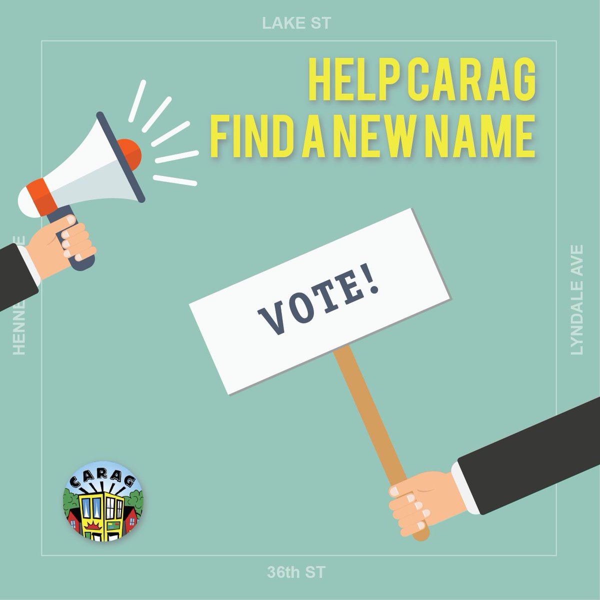 Great neighborhood seeking great name!

CARAG is for a name that better communicates about our community.

Submit today! surveymonkey.com/r/J868F9G