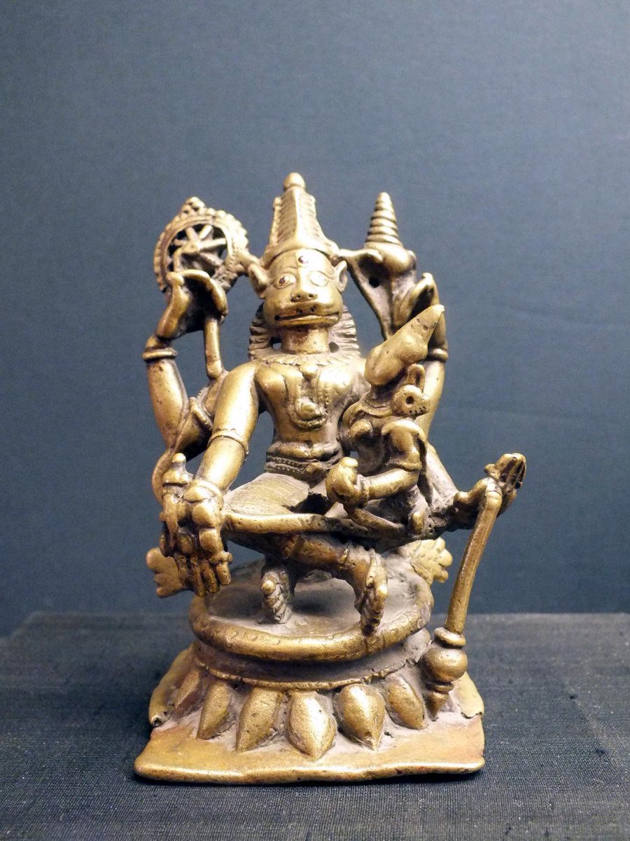 A 400 year old bronze vigraha of Lakshmi Narasimha belonging to modern day Himachal Pradesh with eyes inlaid with gold and rubies, held & sold off illegally from a private museum in Amsterdam, Netherlands.  http://www.astamangala.com/narasimha-with-shakti/