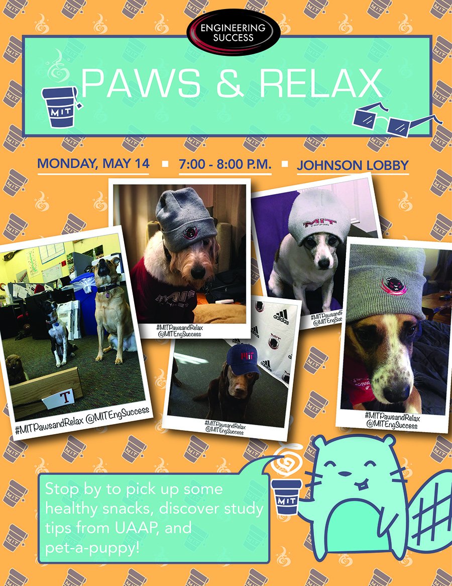 MITEngSuccess's tweet photo. It's that time of year again - PAWS and take some time to relax amid finals frenzy! https://t.co/hr6rRZ3YCH