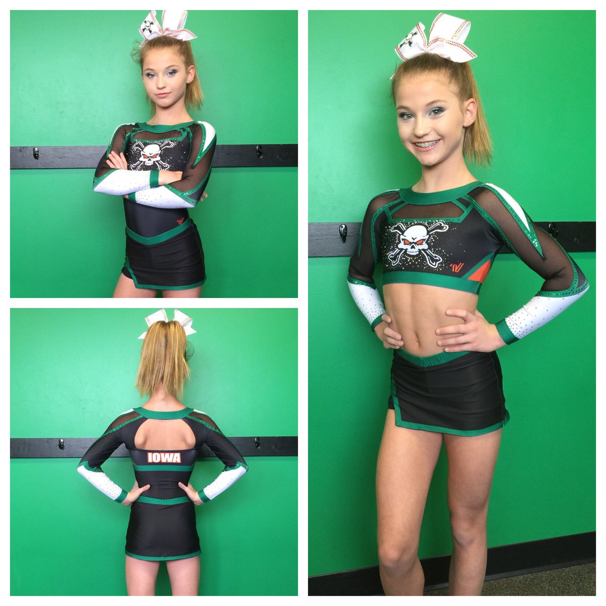 CheerActionMw's tweet photo. Wow! These look so good! Love these new uniforms for Iowa Elite! 💚🧡☠️ https://t.co/SUt9HKEsey