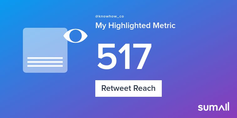 knowhow_co's tweet photo. My week on Twitter 🎉: 1 Retweet, 517 Retweet Reach. See yours with https://t.co/tuKSkf4Ypr https://t.co/AKsevOgP78