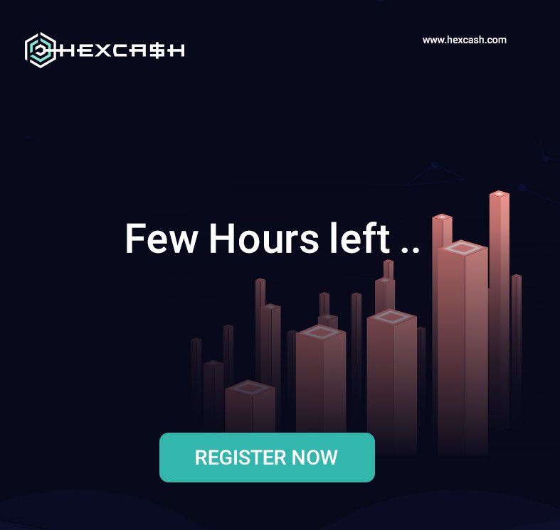 hexcashofficial's tweet photo. Only Few Hours Left for Pre-ICO, Register on https://t.co/n66Q1QscXS to Get Tokens at 0.25$. https://t.co/ssG2FKpmqg