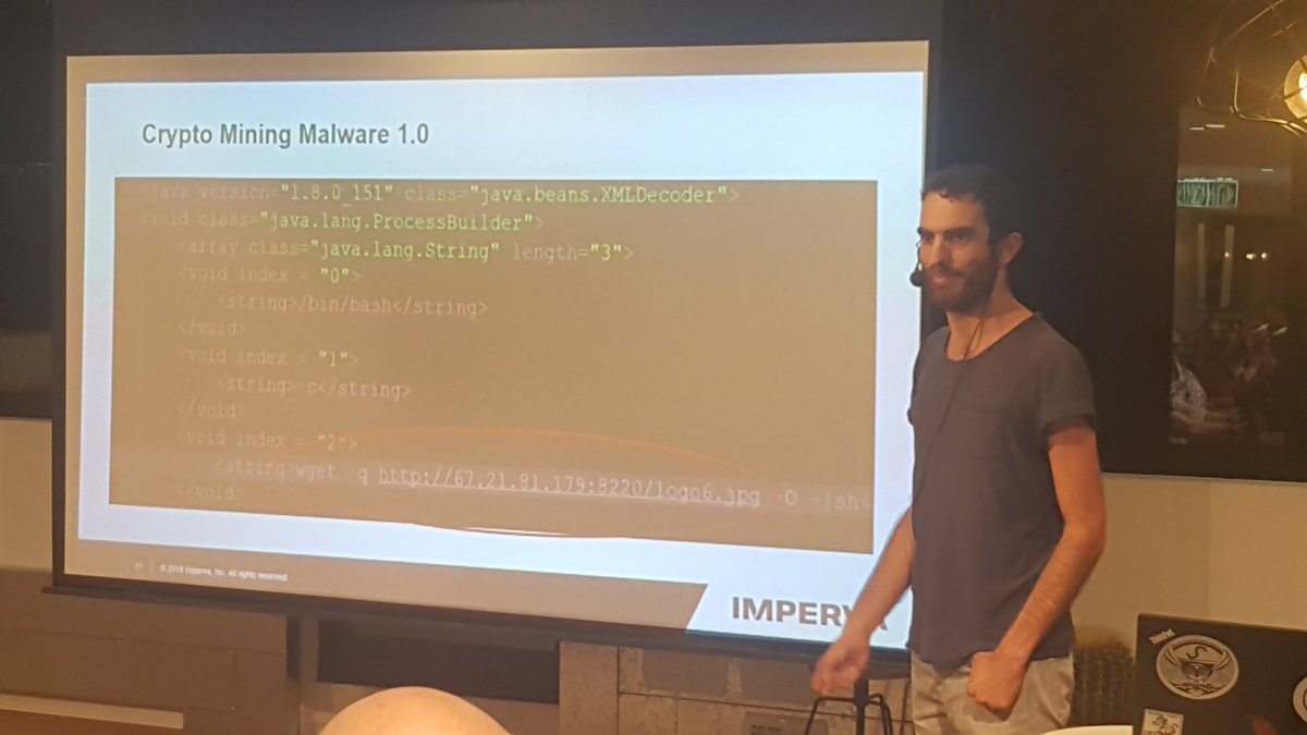 Ben Herzberg (@kernelxss) on Twitter photo . <a href="/NatanElul/">Natan Elul</a> from our <a href="/Imperva/">Imperva, a Thales company</a> research shows cryptomining payloads at the <a href="/OWASP_IL/">OWASP Israel</a> meetup at <a href="/Soluto/">Soluto</a> . <a href="/NatanElul/">Natan Elul</a> from our <a href="/Imperva/">Imperva, a Thales company</a> research shows cryptomining payloads at the <a href="/OWASP_IL/">OWASP Israel</a> meetup at <a href="/Soluto/">Soluto</a>