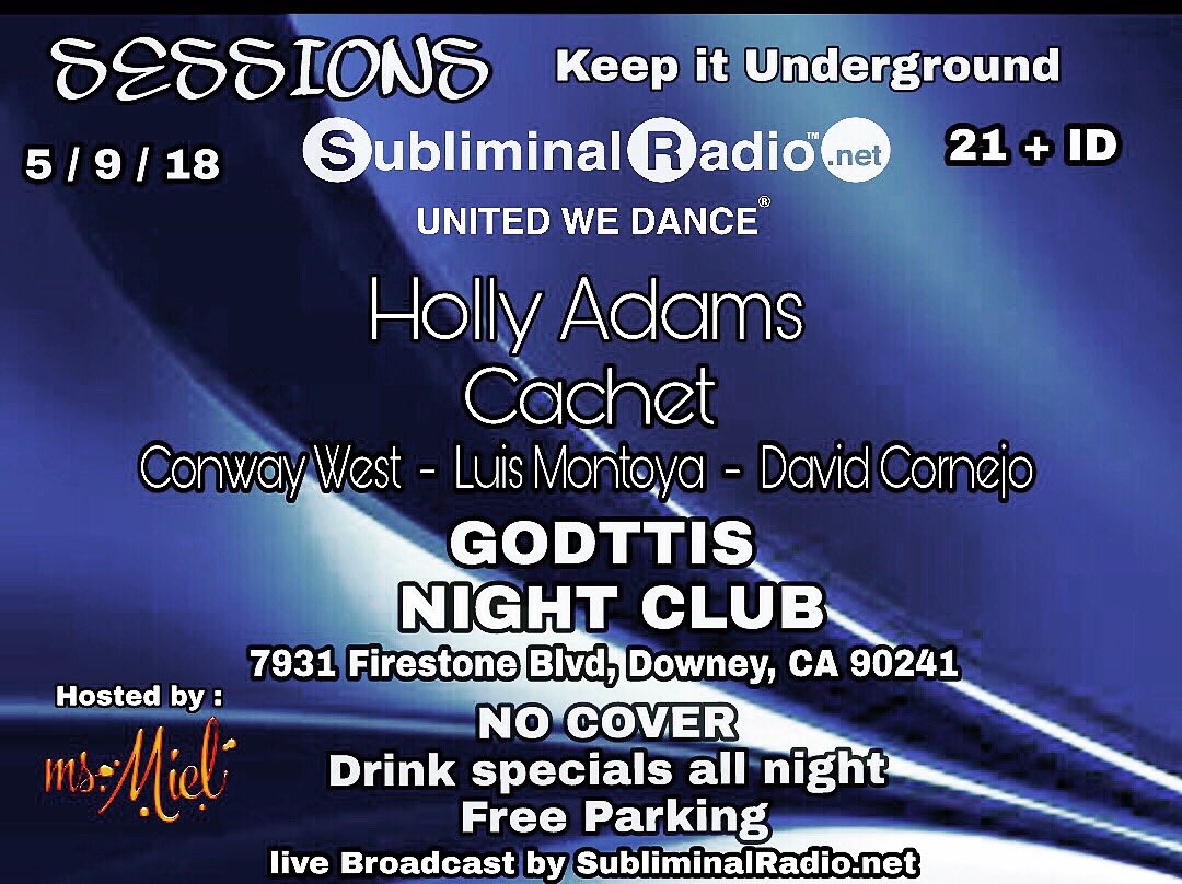 LosSessions's tweet photo. SESSIONS presents:
Keep It Underground @ Godtti’s Nightclub
Special guests: Holly Adams &amp; Cachet
Broadcasting by: Subliminal Radio
Hosted by: Ms. Miel 
Photography: A&amp;M Photography
Enjoy: 🍺 + 🌮🍗🍕 + 🏠🎶
.
.
No Cover // 21+ ID // 10P - 2A
7931 Firestone Blvd
Downey, CA https://t.co/wNsDsIH0rl