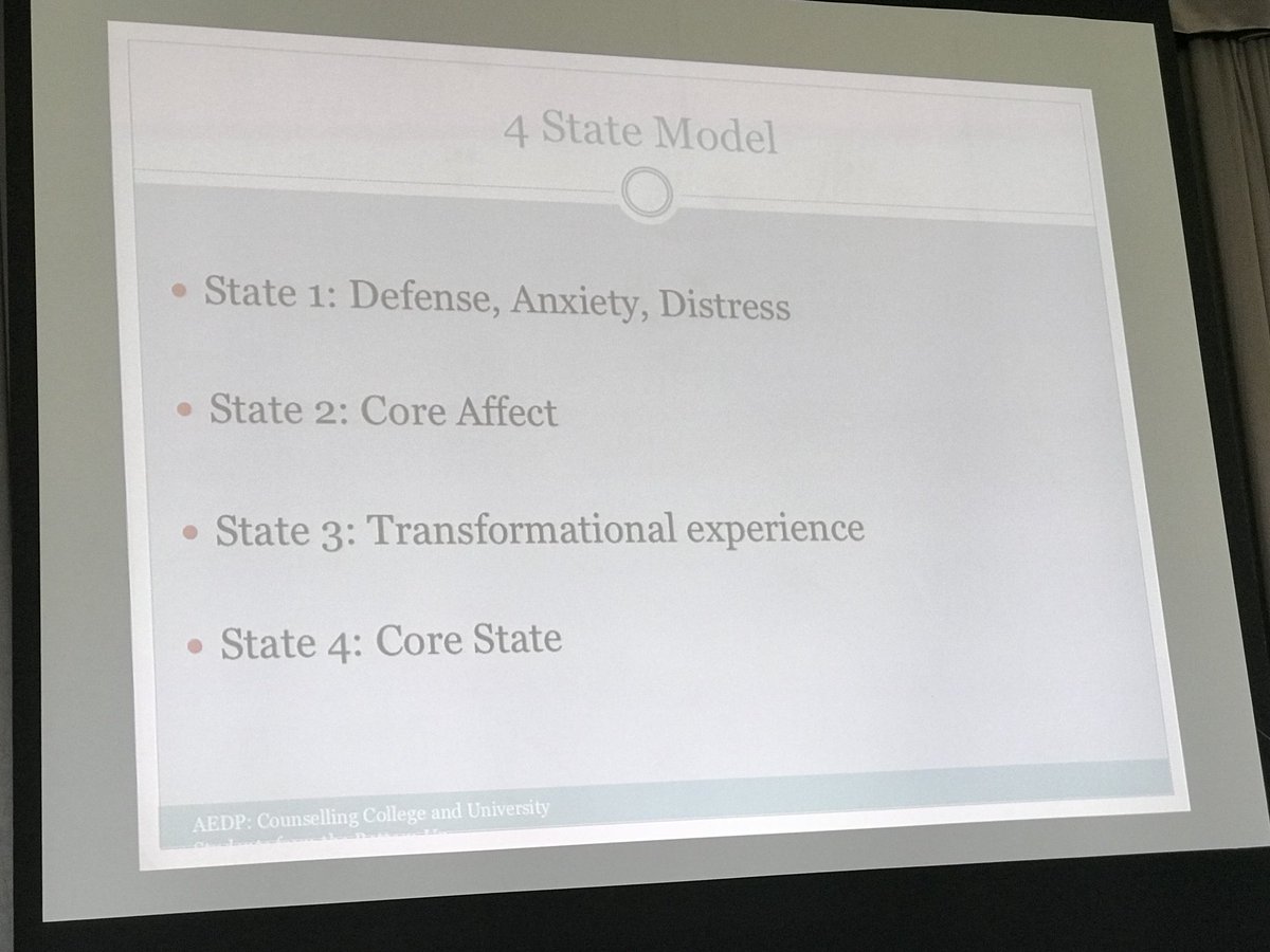 BC_PSCA's tweet photo. #AEDP is a 4 State Model that can be unpackaged as: defense, anxiety, distress; core affect; transformational experience; and core state
#BCPSCA #MentalHealth #PostSecondary #PSCA #Counsellor #College #University #Canada #YVR https://t.co/i6CtXxmEkD