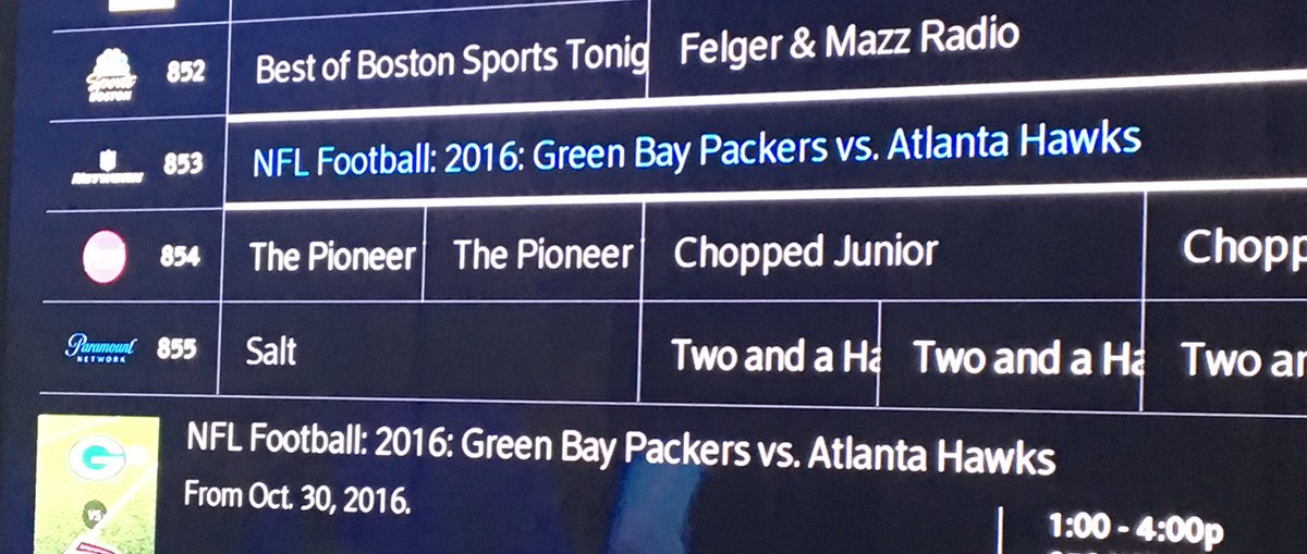 cjmcmahon_NH's tweet photo. The @nflnetwork is showing a replay of that time the @packers football team played the @ATLHawks basketball team...π€ #NFLvsNBA Who ya got? @BillSimmons @WordsandBeer https://t.co/2bNRA0kWqj