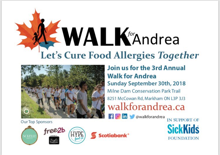 We are so happy to have <a href="/sorelleandco/">Sorelle and Co.</a> <a href="/LaydasYummies/">Layda's Yummies Inc.</a> <a href="/HypeFoodCo/">Hype Food Co. Bakery</a> &amp; <a href="/scotiabank/">Scotiabank</a> as TEAL sponsors for #walkforandrea2018! 
Please go to walkforandrea.ca to register to walk with us on Sunday September 30th! While you’re there you can start your very own fundraising page!