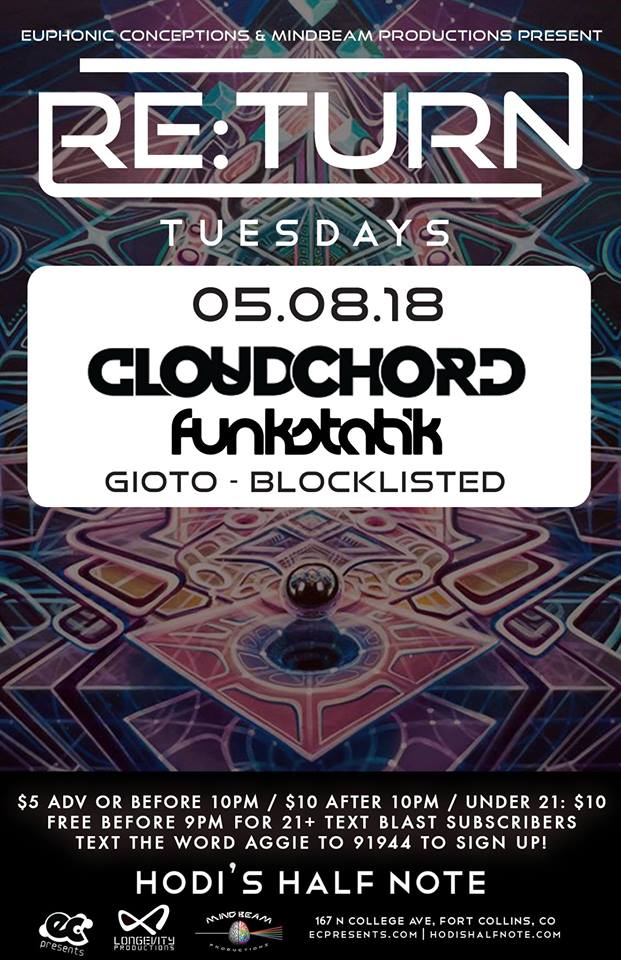 hodis's tweet photo. TONIGHT!
@ECpresents #ReTurnTuesdays ft @Cloudchord with @FunkStatik, #Gioto & #Blocklisted at Hodi's Half Note. See you there!
Doors: 8:00 pm / Show: 9:00 pm
Tickets: https://t.co/ZOPRw9NL0y
Supported by #MindbeamProductions, #LongevityProductions & #TheMileHighSoundMovement https://t.co/2UY7JzSWAc