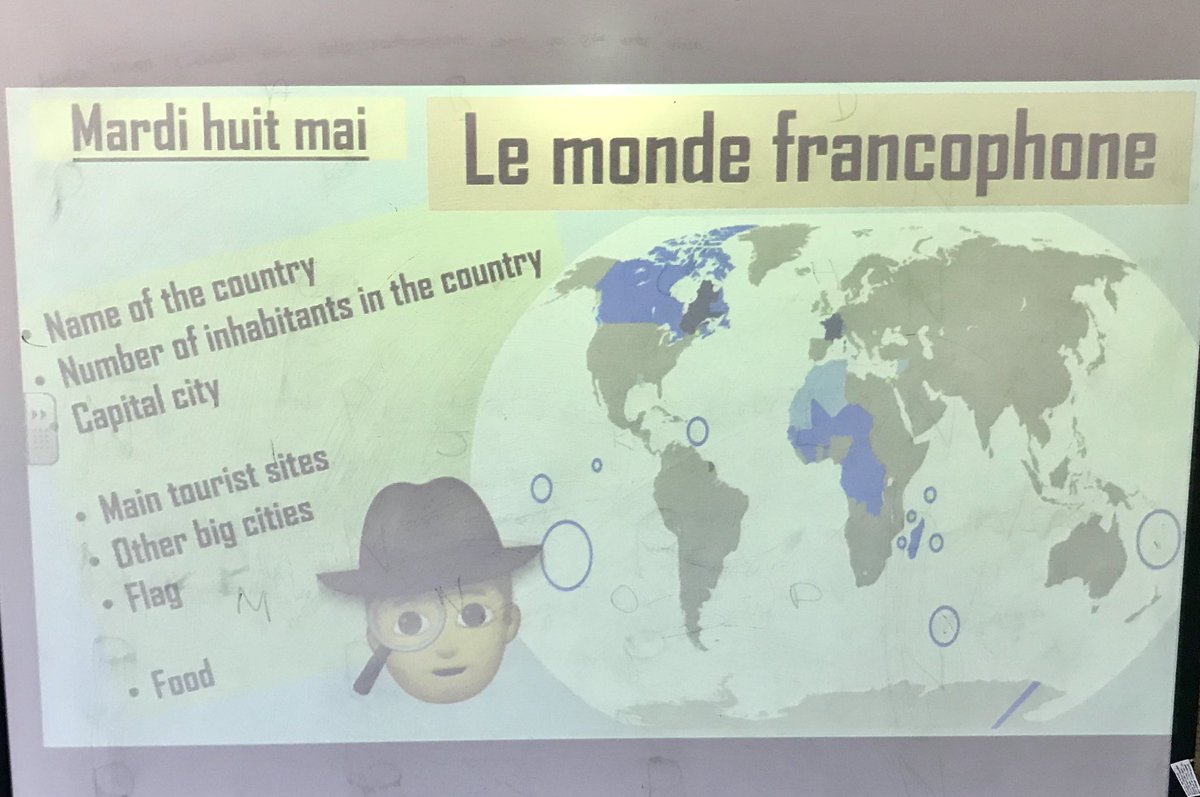 parisianinMCR's tweet photo. My #Y8 did some amazing independent work finding facts about #French-speaking countries today! They disovered so much about Morocco 🇲🇦 Mali 🇲🇱 Cameroon 🇨🇲 Algeria 🇩🇿 Monaco 🇲🇨 Canada 🇨🇦 and obviously France 🇫🇷@shevingtonhigh #kingsbridgeeip #TeacherTraining https://t.co/er6XFdFjWe