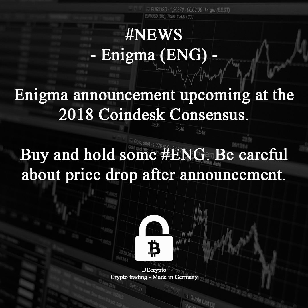 DEcrypto_ger's tweet photo. Upcoming Enigma announcement. Be careful! #news #Enigma #ENG #bitcoin #ethereum #btc #eth #coindesk #crypto #blockchain #cryptocurrency #cryptotrading #cryptonews #money #market #trading #price #currency #cryptoinvestor #daytrader https://t.co/IplVf6a4SU