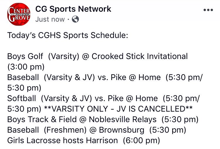 CGSportsNetwork's tweet photo. Today’s CGHS Sports Schedule: https://t.co/As9asASwJb