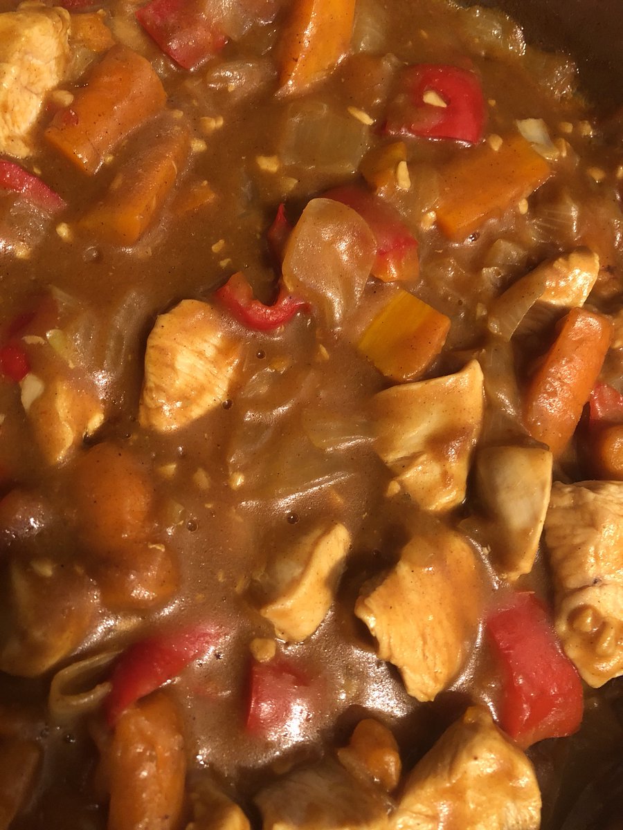 My brick of curry done good. Added chicken after veggies were done. Cooked just right.