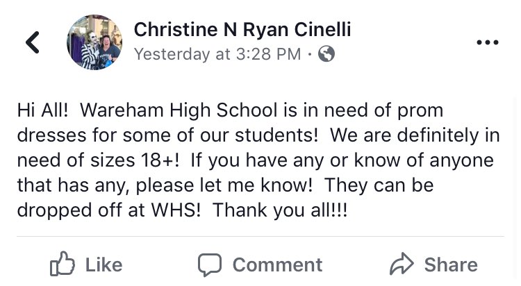 wareham2017's tweet photo. Please consider donating your prom dress to help another girl get the chance enjoy her night😊 https://t.co/3ZgPa8j09q