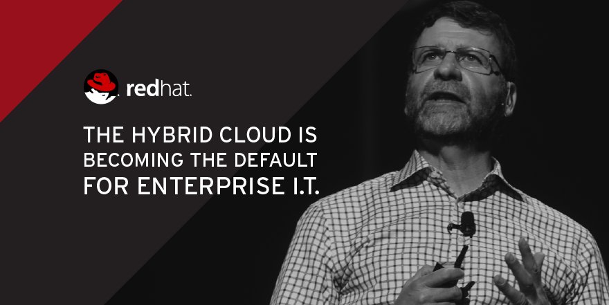 RedHat's tweet photo. Physical servers, #VMs, private #clouds and #publicclouds are immaterial to the end user, says #RedHat's Paul Cormier. Read why #hybridcloud is becoming the default: https://t.co/9Ts2DFopV7 #RHSummit https://t.co/qbsiC4wRIW