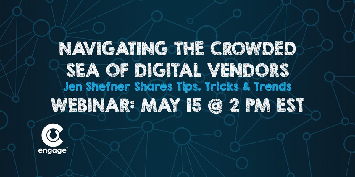 Upcoming Webinar: Navigating the Crowded Sea of Digital Vendors. CU Engage's <a href="/Jen/">darkplace, my place</a> Shefner will share tips tricks and trends on May 15th at 2 PM EST. Join us by registering on the link below: buff.ly/2FUhabr