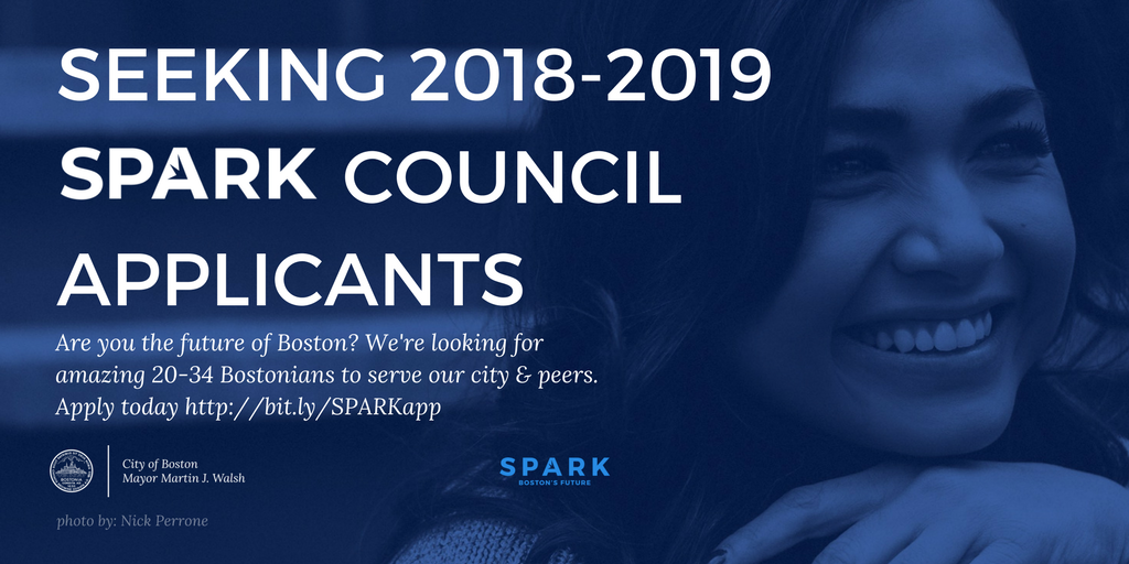 SparkBoston's tweet photo. Do you believe in our #millennial generation? Live in #Boston? Between the ages of 20-34 years old? Apply to be on the 2018-2019 #SPARKBoston Council #TODAY at https://t.co/bUwYNTYXcQ #SPARKBoston

Help us spread the word! @CityAwakeBoston @ArtsinBoston @BPLBoston @Boston_CM https://t.co/dj6UGHdx02