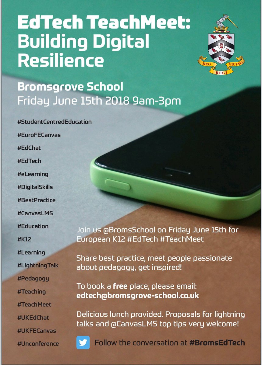 DrDawnPhD's tweet photo. Join us! June 15th @BromsSchool to share #BestPractice about embedding #DigitalSkills into the curriculum &amp; making #TeachingAndLearning more effective through the use of #EdTech like @CanvasLMS

Email for your free place or to propose a lightning talk

#BromsEdTech

📱💻📚📝🎥👐 https://t.co/Mtm7Vcsn7Y