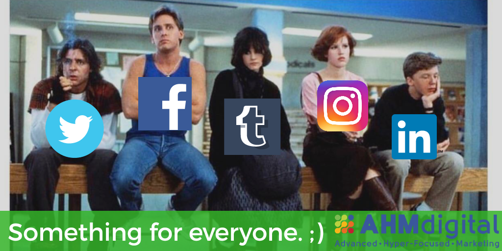 AHMdigital's tweet photo. The best part of digital marketing? There's a platform for everyone.
#JustForKicks #somethingforeveryone #breakfastclub #socialmedia #lol #ahmdigital #DigitalMarketing https://t.co/t76zxbMqQi