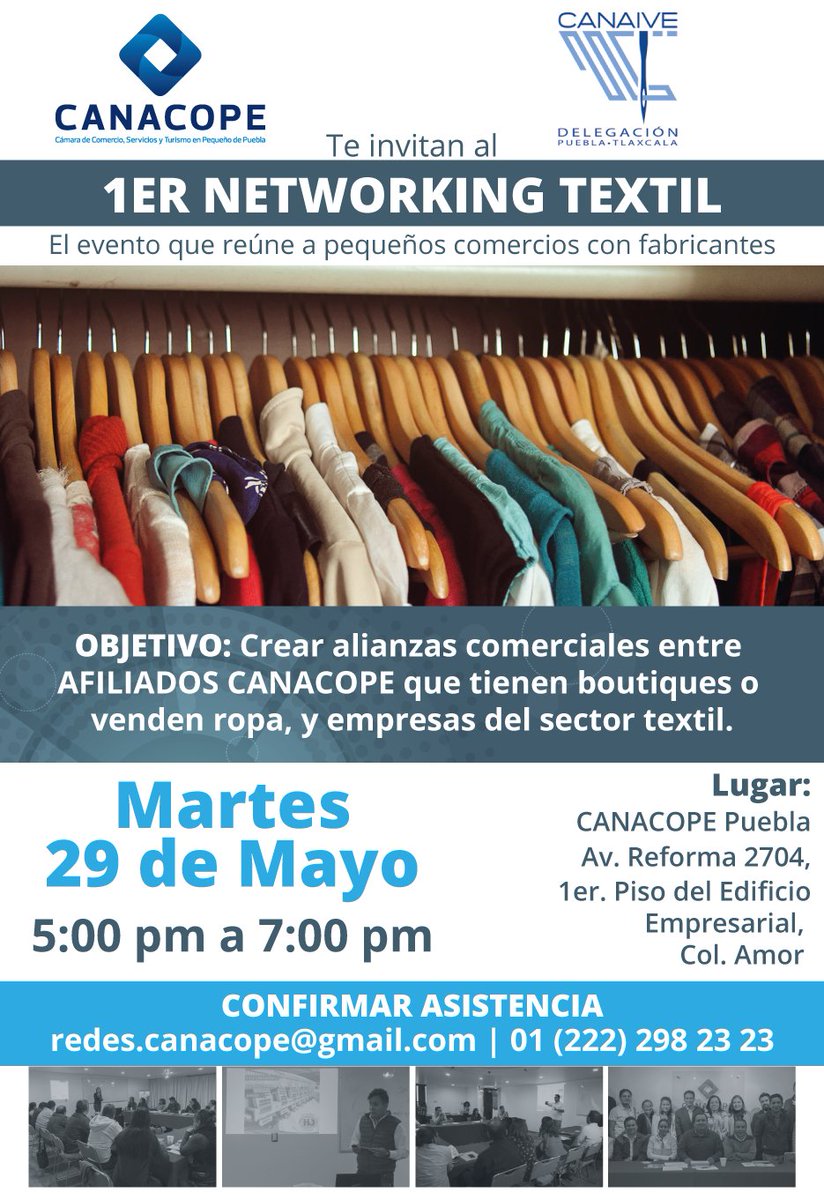 CanacopePuebla's tweet photo. Si tienes una boutique, #CANACOPE y @CanaivePuebla te invitamos a nuestro 1er. #NetworkingTextil.

Conoce a empresas del ramo y llévate productos a precio de fábrica.

Aparta tu lugar 
☎️ 298 23 23
📧 redes.canacope@gmail.com
🔗 https://t.co/W16TbMh5DF https://t.co/O72IFqsb0X