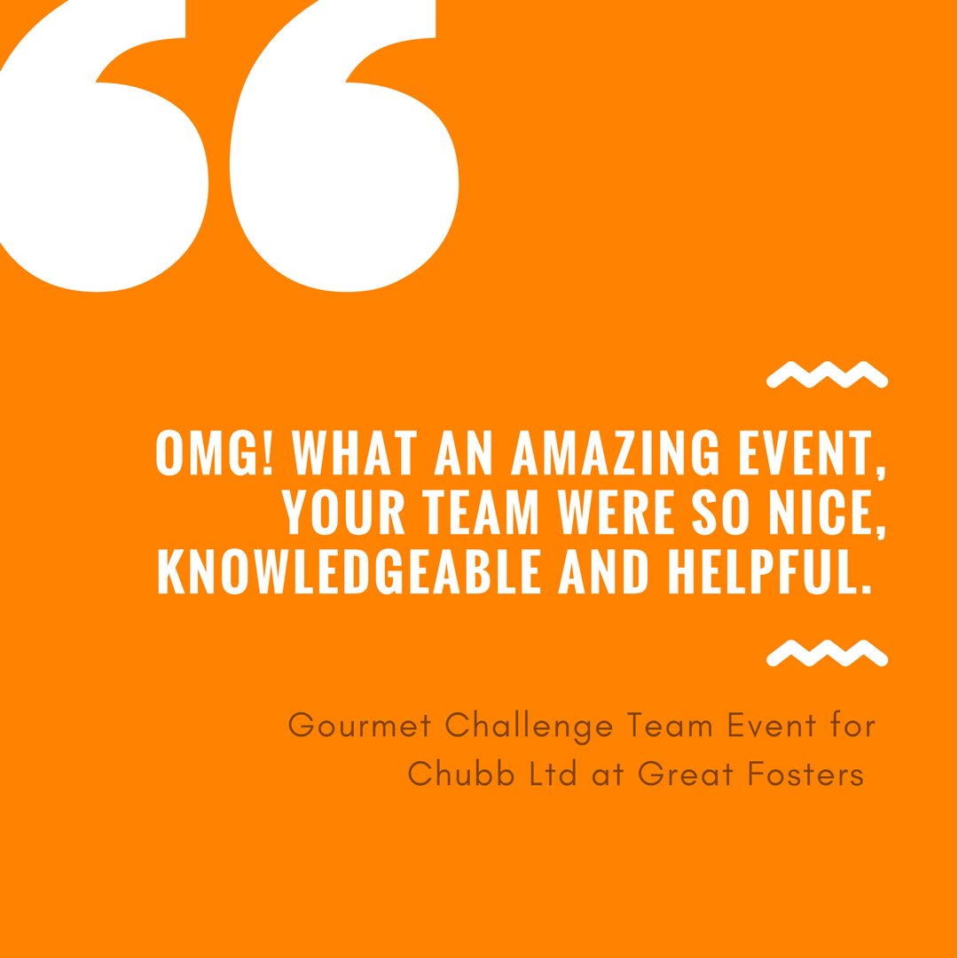 FirebirdEvents's tweet photo. Lovely feedback from a recent Gourmet Challenge team building event at @GreatFosters! If you fancy finding your inner Masterchef this is the activity for you!! Find out more at https://t.co/cffchvfDDM 🍴🧡 #eventprofs #teambuildtuesday #teambuilding https://t.co/lWLQtytw3t
