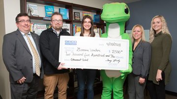 FREDHonors's tweet photo. Congratulations to Giovanina Vancheri,  a junior Business Administration major in the Honors Program, who received Fredonia’s First-Ever GEICO Achievement Award. Well done Giovanina! https://t.co/Ukq9OnmFvu