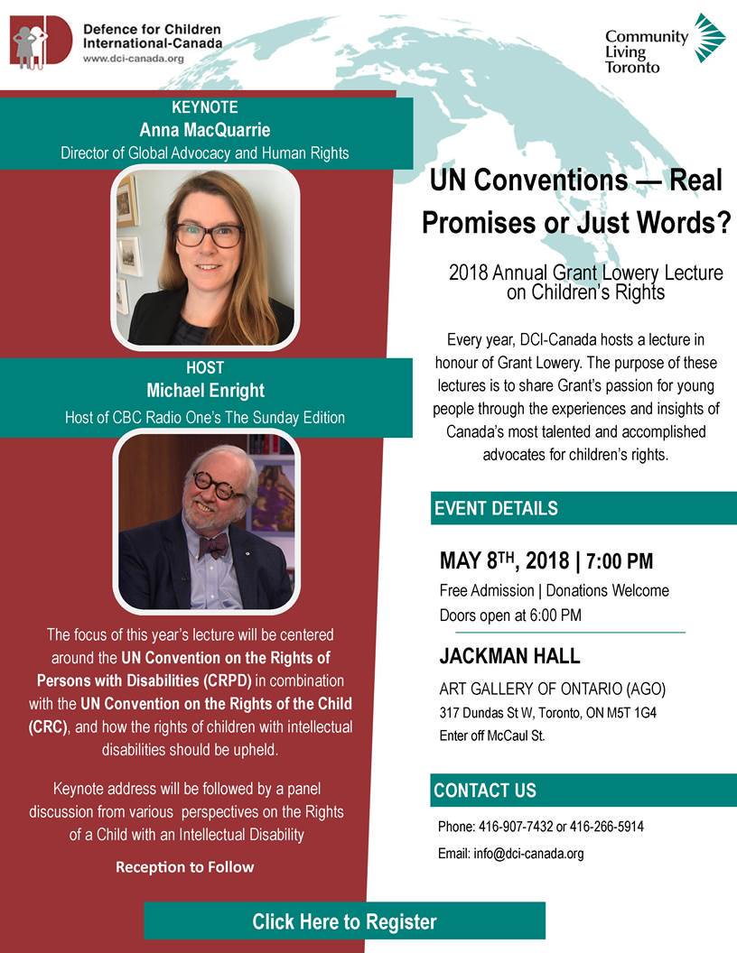 jodyRcarr's tweet photo. Tonight's Grant Lowry Annual Lecture on Children's Rights in Toronto in partnership with @DCICanada and @CLToronto will be broadcast LIVE at https://t.co/muAPk5VpGY 7pm EST.

@AnnaMacQ w/ @InclusionIntl is Keynote Speaker. @BrendonPooran principal with Pooran Law is a panelist. https://t.co/yCiVGfJIb6