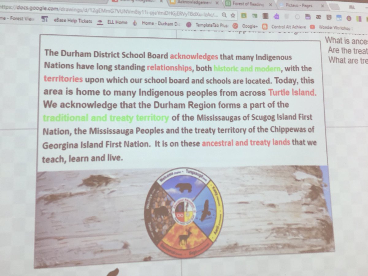 ForestVLibrary's tweet photo. @DDSB_Indigenous Decomposing our school acknowledgement with intermediate students. We hear it every month but what does it mean? Created questions, ideas and further inquiry is needed. #DDSBshift #ddsbcurriculumrev https://t.co/puRZGWBhRM