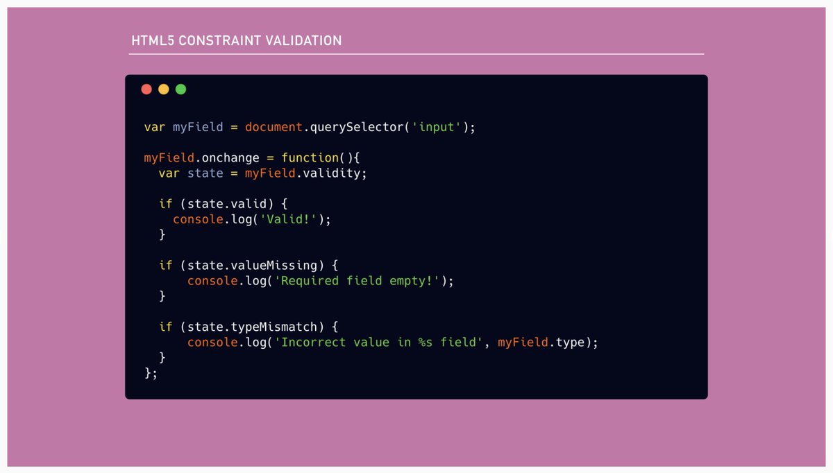 css's tweet image. Slides: noti.st/drewm/gtpJmm/h…
"We're all familiar with the ability to declare validation constraints in our HTML5 forms, but were you aware there's a JavaScript API that goes along with it?"
+ Our own series all about form validation: css-tricks.com/form-validatio…