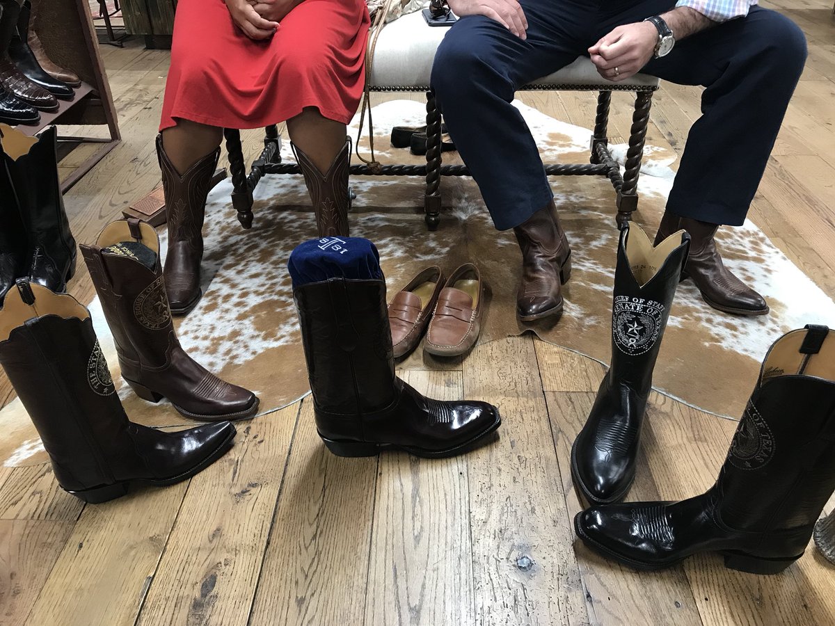 JeffBoydTX's tweet photo. It’s #JSBBoots - fitting day for Paige and Brandon @AllensBoots! But they’ve still got 3 mos of #SCOTX hard labor before they actually EARN them. https://t.co/1V8HXn7Abo