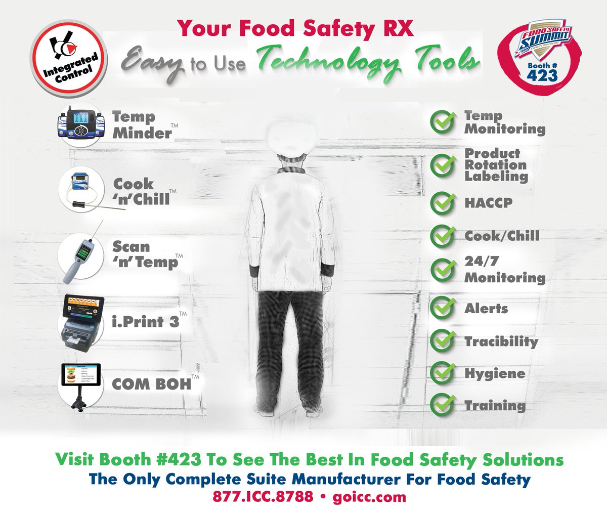 goicc's tweet photo. Your #FoodSafety RX can be found at the #FoodSafetySummit - Find the Best Easy to Use Technology Tools at Booth #423. Integrated Control is The Only Complete Suite Manufacturer For Food Safety. 24/7 Wireless Temperature Monitoring, Product Labeling, HACCP, Cook/Chill, &amp; more! https://t.co/dGmTZckSBe