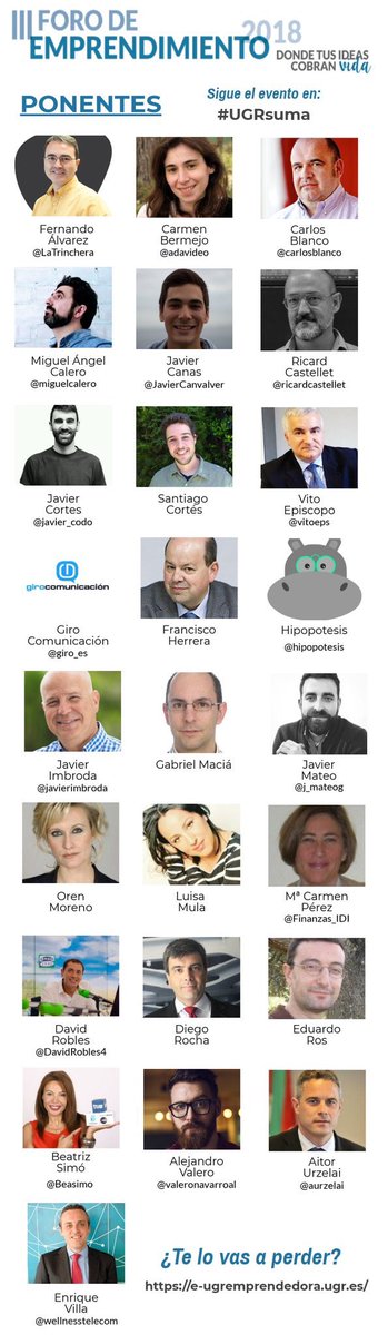 Los Top 25 del III Foro de Emprendimiento #UGRsuma <a href="/UGRemprendedora/">UGR emprendedora</a> 👇👇👇 #Networking 🔝a tu alcance