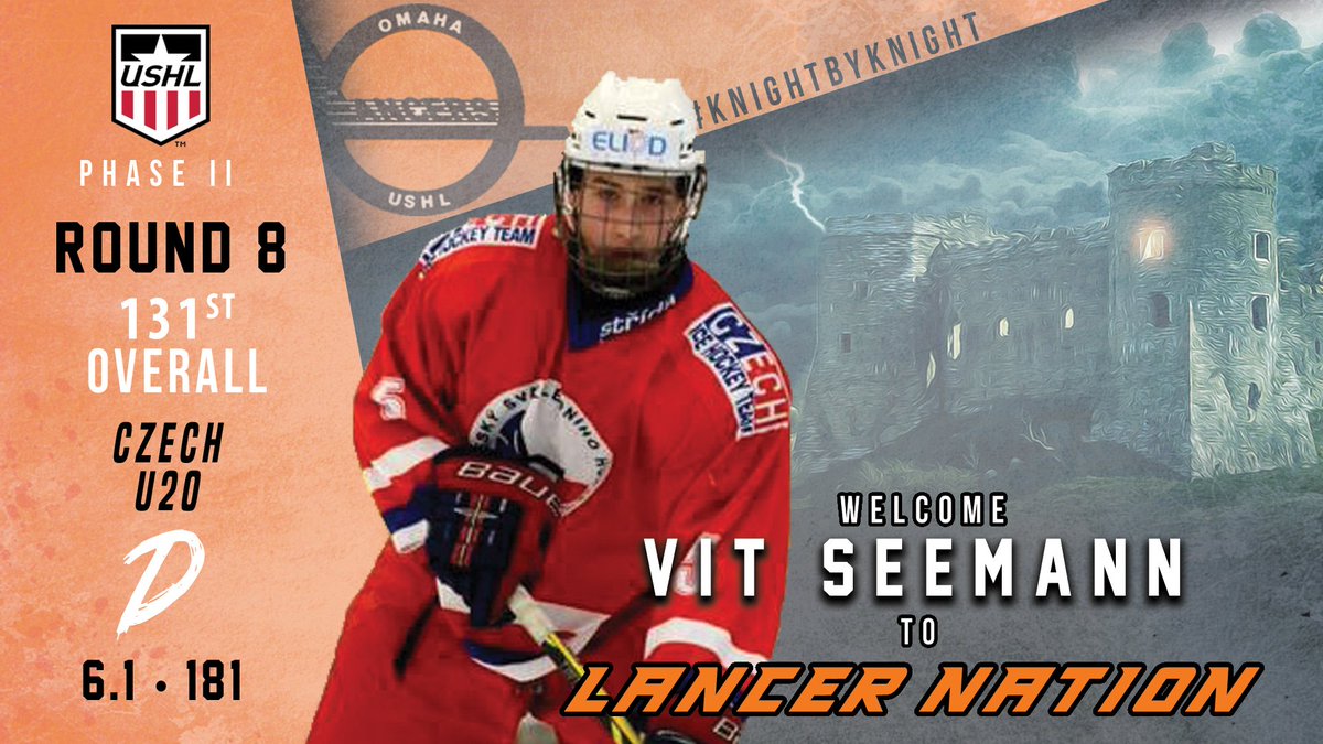 OmahaLancers's tweet photo. Lancers Draft Selection:
#USHLDraft - Phase II: 8th Round / 131st Overall
Defense - Vit Seemann
Most, CZE
#KnightByKnight π°#WhosNext https://t.co/4qsAbhwcBC