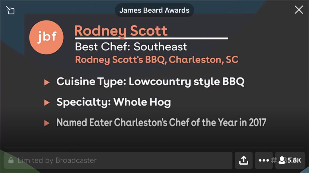 TheFoodGriot's tweet photo. #Congratulations to @rodneyscottsbbq for winning #jbfa’s #BESTCHEFSoutheast! #Lowcountry style #BBQ specializing in the #wholehog — he even chops the wood that he smokes it all up in y’all! #commitmenttoexcellence #blackculinary #cutchopcook 🔥! https://t.co/Rq4pWY3yXj