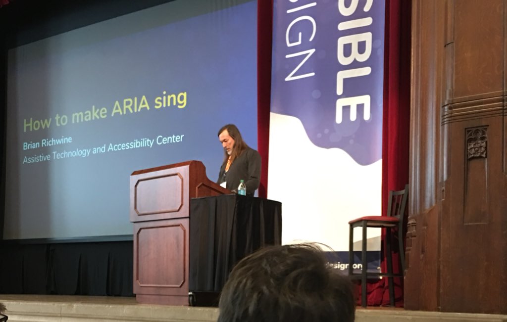 a11ydesign's tweet photo. Brian Richwine of IU’s Assistive Technology and Accessibility Center talking  about ARIA.  #A11yByDesign https://t.co/7hUbfzVnn0