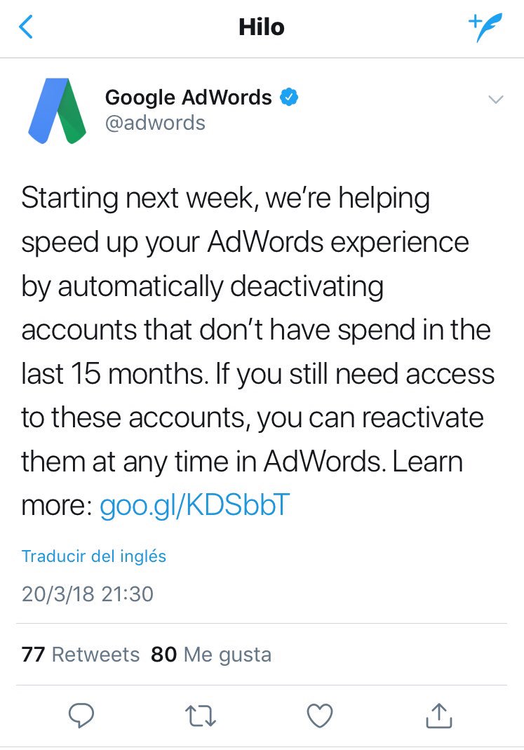 itworks4humans's tweet photo. Atención a lo que acaba de publicar #GoogleAdwords van a empezar a cancelar cuentas que no hayan gastado dinero en los últimos 15 meses. Podremos utilizar el #KeywordPlanner? Dicen que si, pero si cancelan las cuentas, cómo accederemos? https://t.co/Z46RLLscc0