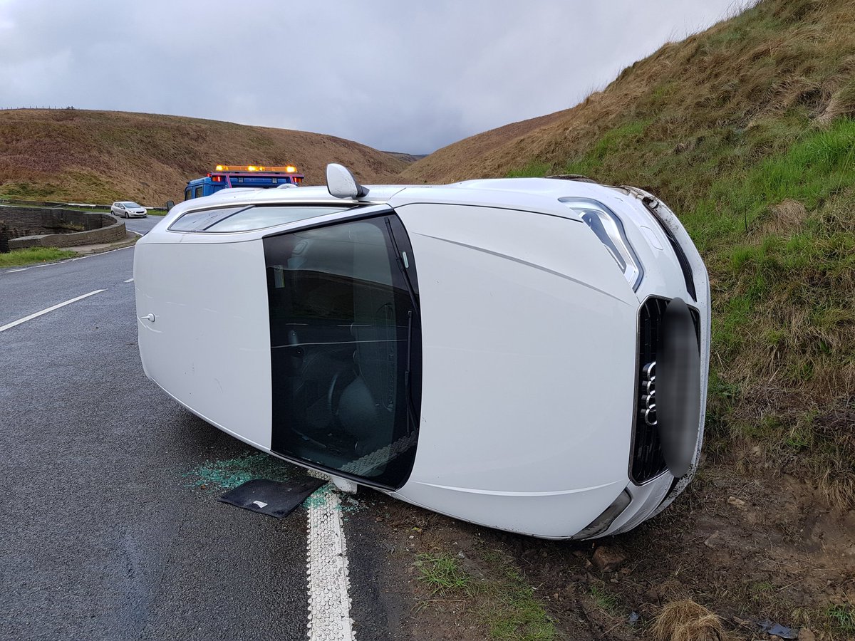 MotorwayMartin1's tweet photo. A cautionary tale. If the weather has been dry for some time, when it does rain, the road surface will be more slippery than normal! Combine that with excess speed through an S-bend and ambition outweighing skill, the result is likely to be something like this! #slowdown https://t.co/8HwlLYWfyb