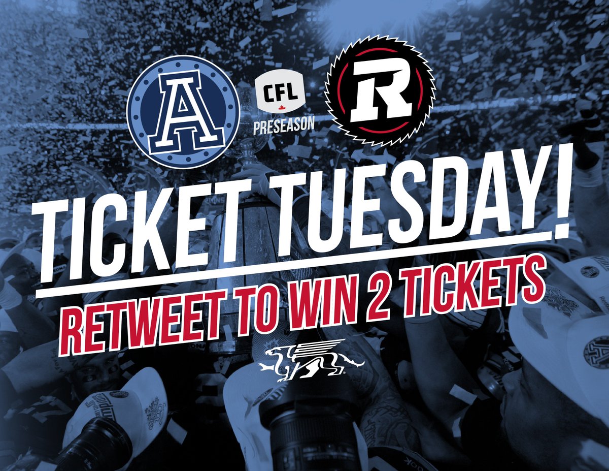 guelph_gryphons's tweet image. 🎟️🎟️ It is our first installment of Ticket Tuesday! We will be giving away 2 FREE tickets to the June 7th CFL preseason game between the @TorontoArgos &amp;amp; @REDBLACKS every Tuesday from now until game time! Simply retweet to win! #ArgosinGuelph 🏈🇨🇦