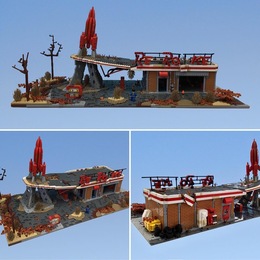 Fallout's tweet photo. Mini master (plastic) masonry! Check out Allan Corbeil's Red Rocket, complete with mini wanderer and Dogmeat. ❤️ the original post on his Instagram here: https://t.co/VzAQPYQPvC https://t.co/NtKNiQ4Zee