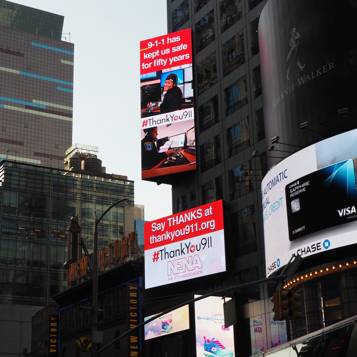 911NENA911's tweet photo. ICYMI: Our #ThankYou911 message is playing on the giant screens in Times Square until May 13th. If you're in the area, be sure to check it out! #50yearsof911 https://t.co/8pxpplqN4D