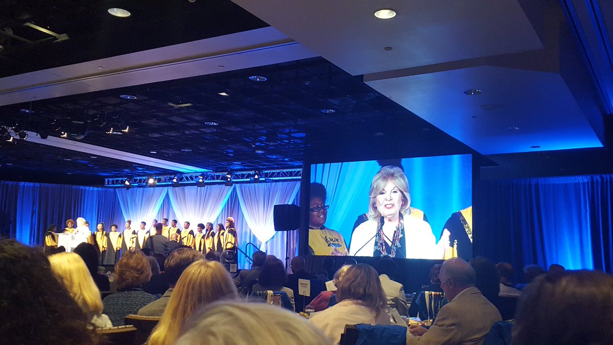 wonderview's tweet photo. What a wonderful diverse set of voices speaking to the power and influence of PBS at CPB luncheon. LBJ, Rita Moreno, Jacquie Jones dedication and Anjelica Hale and choir singing Rise Up.  Astounding.  #pbsam2018 https://t.co/CpFqVSnlTl