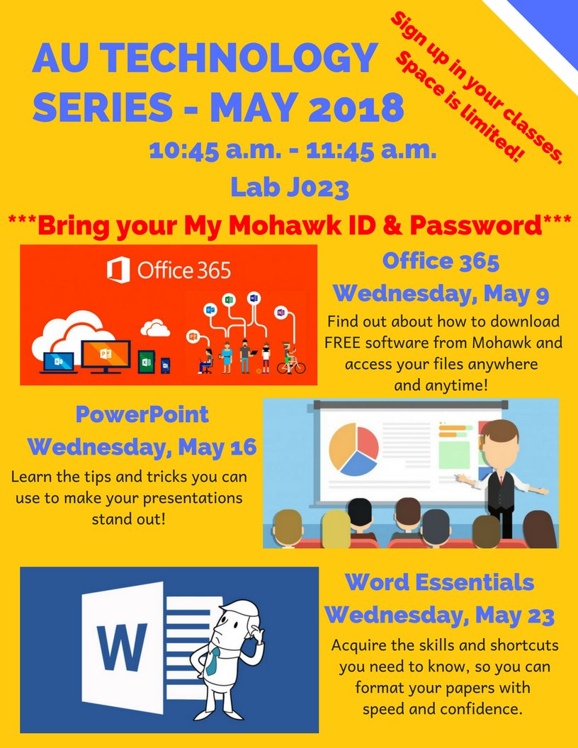 lisaAalfano's tweet photo. Tomorrow! @hickskathy from @mohawklibrary will kick off a three-part #Technology series for #MohawkAcademicUpgrading students. First up: #Office365. Get #TechReady at #MohawkCollege https://t.co/YsiDy79flG