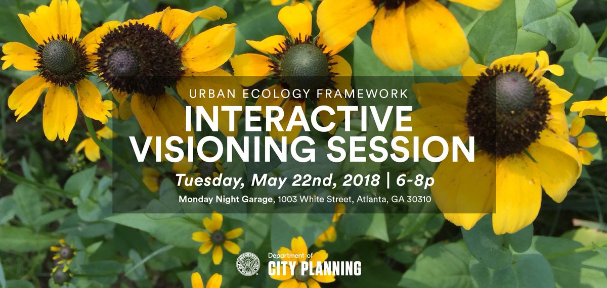 ATLCityStudio's tweet photo. @ATLPlanning is conducting a study that will determine what aspects of nature
in Atlanta should be protected, restored and enhanced. Join us TUES
May 22nd from 6 - 8pm to hear about the City’s current natural
landscape Location: Monday Night Garage, 1003 White Street #PlanATL https://t.co/I5z6lYOCgu