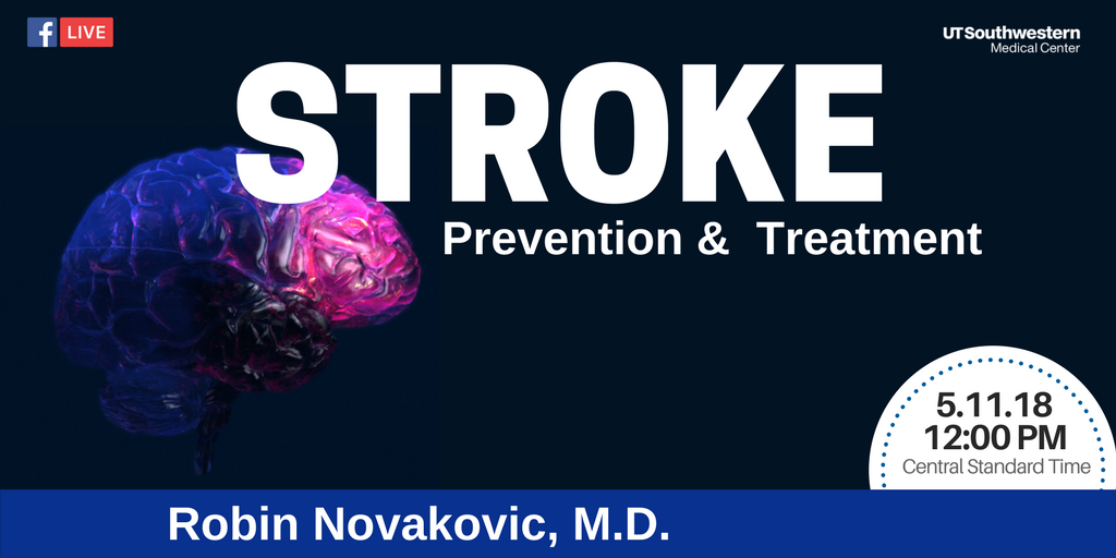 UTSWMedCenter's tweet photo. Do you know the #symptomsofstroke? Learn more during our @facebooklive at noon Fri, May 11 with #neurologist Robin Novakovic, M.D. RSVP: https://t.co/baXTROvuj3 #utswbrain https://t.co/haO9kV7LkU