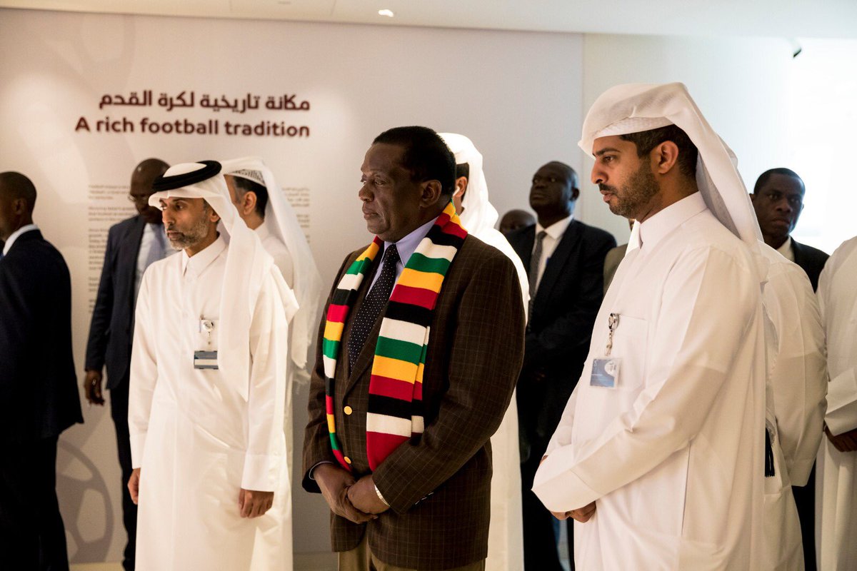 roadtoqatar's tweet photo. Today we welcomed His Excellency Emmerson Mnangagwa, President of Zimbabwe, to our Legacy Pavilion, where he learned about our projects and stadiums, along with the progress we are making on the road to 2022 🇿🇼 🇶🇦 https://t.co/All53nZBJe