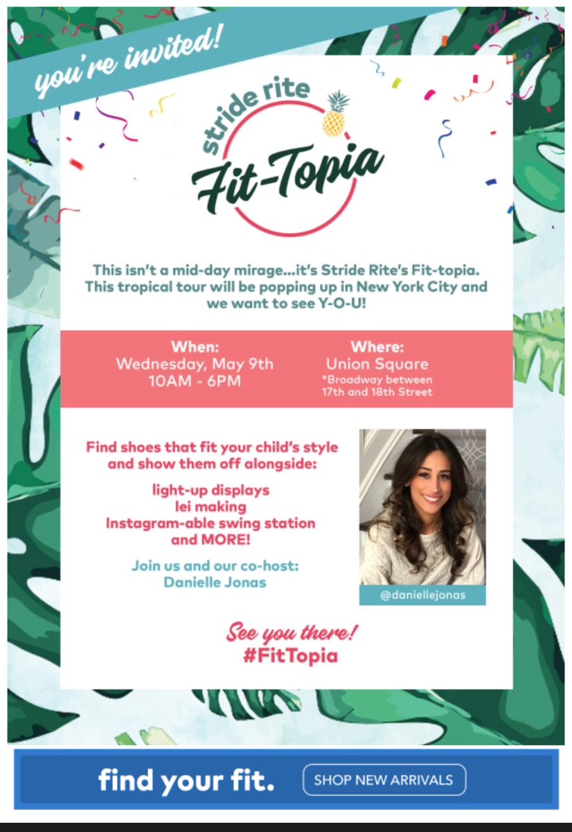 thirtymommy's tweet photo. Hey #NYC check out the @striderite Pop-Up Tropical tour tomorrow! Shop for shoes that really fit, make a lei, pose for pics on a swing & much more! Hope to see you tomorrow at #FitTopia #StrideRite #KidsShoes #AD https://t.co/w9jDackg9e