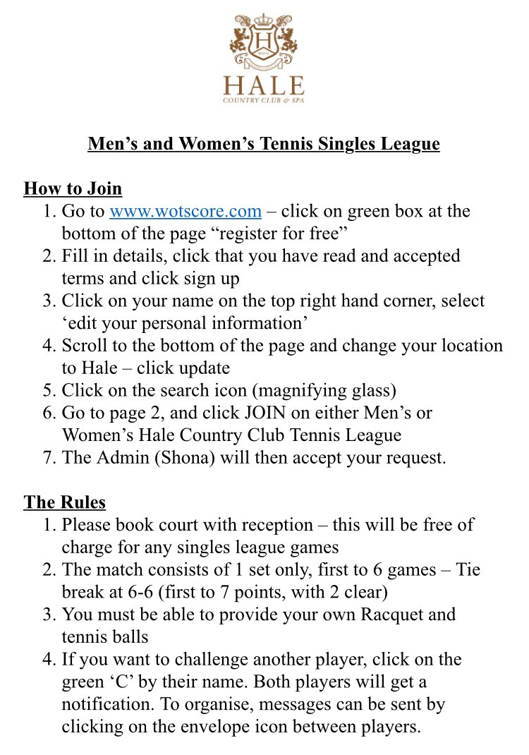 tennishaleCC's tweet photo. Men’s and Women’s tennis singles league is live. Sign up start playing @tennishaleCC @HaleCountryClub 🎾😎 https://t.co/3frYDE27Db