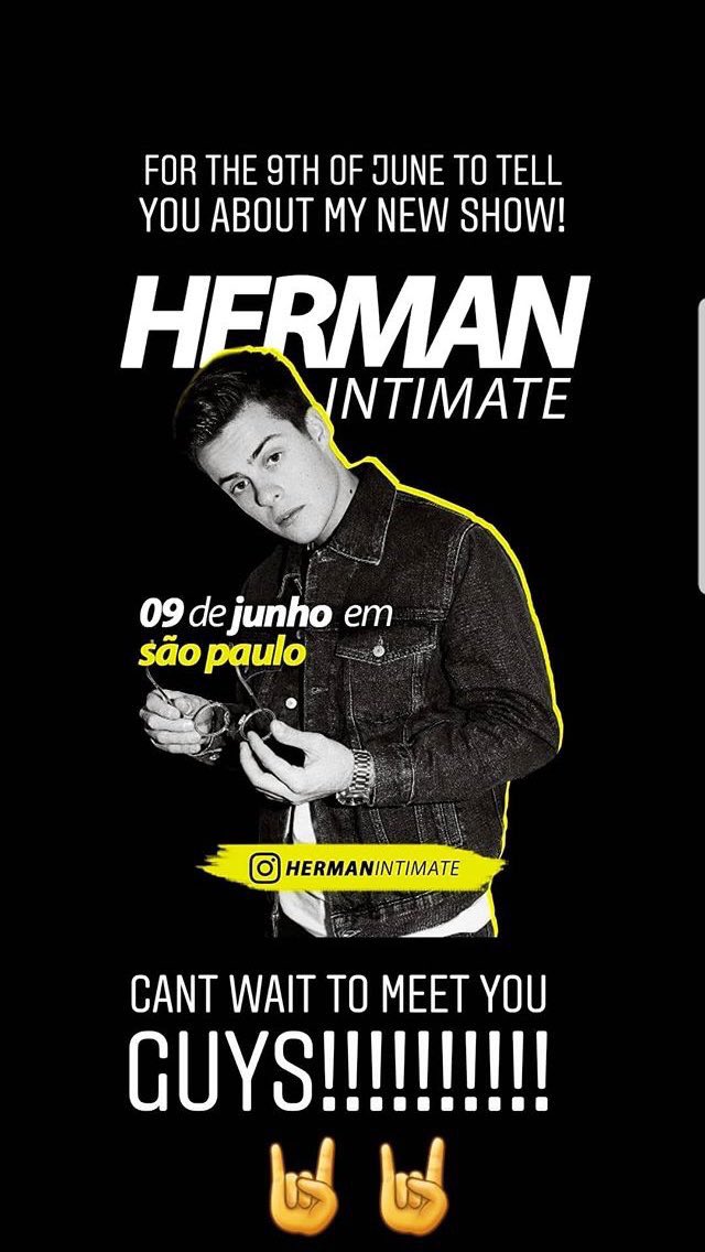Viemos aqui com a maior felicidade do mundo informar pra vocês que dia 9 de junho o Herman virá para São Paulo!! Para mais informações sigam a conta <a href="/HermanIntimate/">Herman Intimate in Brazil</a>! #HermanInBrazil 💚💙💛🇧🇷