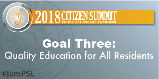 CityPortStLucie's tweet photo. St. Lucie County Public Schools has made significant strides, rising to a B rated school district with no failing schools, the highest ranking district on the Treasure Coast and 5th in Graduation Ranking in the State! #IamPSL #2018CitizenSummit #GoalThree https://t.co/fm6YJ2AjpZ