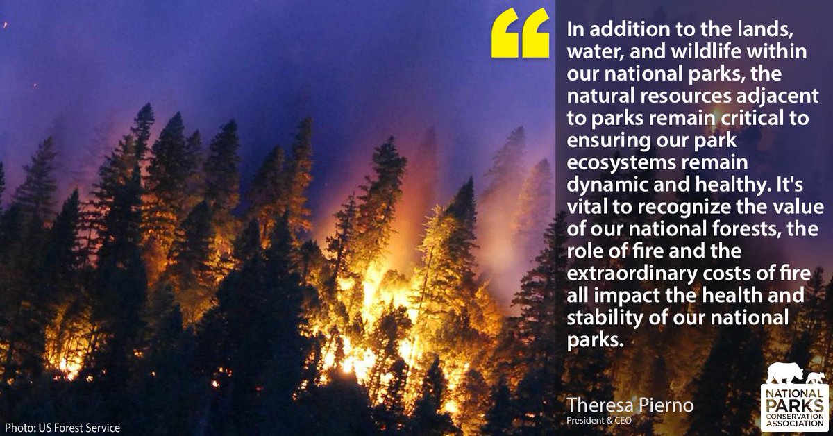NPCA's tweet image. More than a dozen national parks border national forests, and those landscapes are integral to the health of America's parks. This year's bipartisan #FireFix is an important step in responsibly funding America's public lands and protecting our parks.